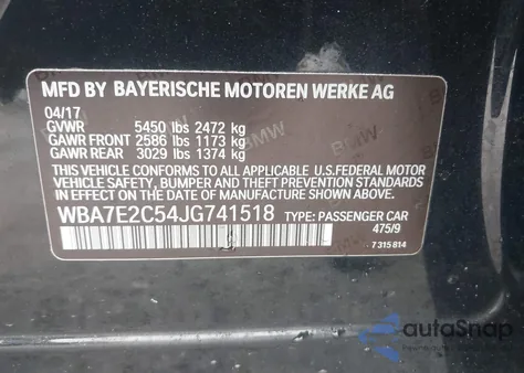 2018 BMW 740I z USA, uszkodzony, nr VIN WBA7E2C54JG741518